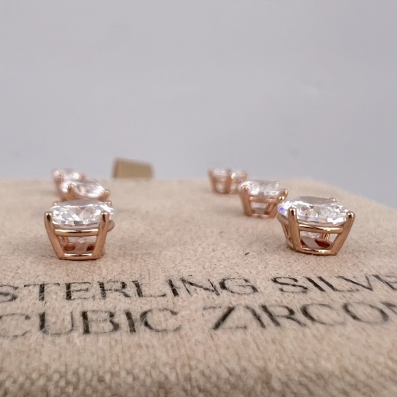 ISABELLA M, STERLING SILVER WITH CUBIC ZIRCONIA, ROSE GOLD STUD EARRINGS 3 PAIRS - Picture 7 of 16